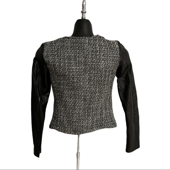 H&m DIVIDED Black & White Tweed Vegan Leather Coat - Picture 2 of 6
